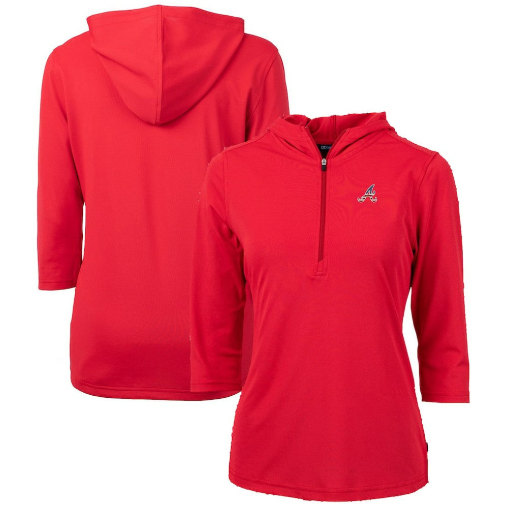 Atlanta Braves Cutter & Buck Women's Americana Logo DryTec Virtue Eco Pique Recycled Half-Zip Pullover Hoodie - Red