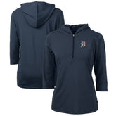 Detroit Tigers Cutter & Buck Women's Americana Logo DryTec Virtue Eco Pique Recycled Half-Zip Pullover Hoodie - Navy
