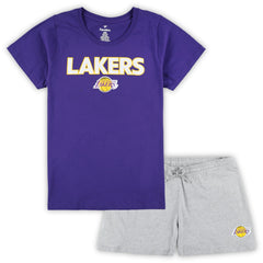 Los Angeles Lakers Women's Plus Size T-Shirt & Shorts Combo Set - Purple/Heather Gray | Fanatics online