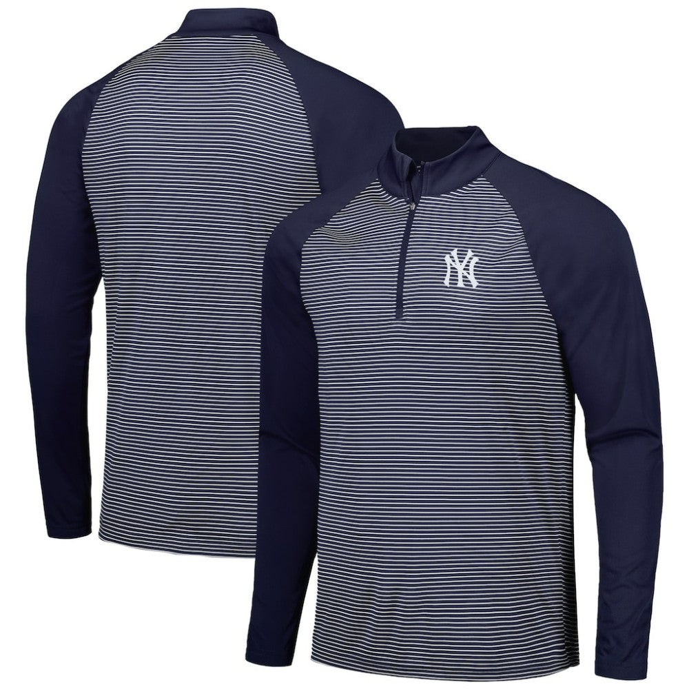 New York Yankees Levelwear Charter Striped Raglan Quarter-Zip Top - Navy
