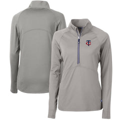 Minnesota Twins Cutter & Buck Women's Adapt Eco Knit Stretch Half-Zip Logo Pullover Top - Gray