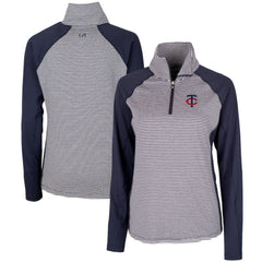 Minnesota Twins Cutter & Buck Women's DryTec Forge Tonal Stripe Stretch Half-Zip Top - Navy