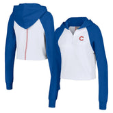Chicago Cubs Lusso Women's Jane Raglan Quarter-Zip Tri-Blend Cropped Pullover Hoodie - White