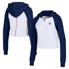Houston Astros Lusso Women's Jane Raglan Quarter-Zip Tri-Blend Cropped Pullover Hoodie - White