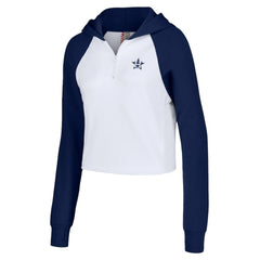 Houston Astros Lusso Women's Jane Raglan Quarter-Zip Tri-Blend Cropped Pullover Hoodie - White