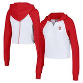 St. Louis Cardinals Lusso Women's Jane Raglan Quarter-Zip Tri-Blend Cropped Pullover Hoodie - White