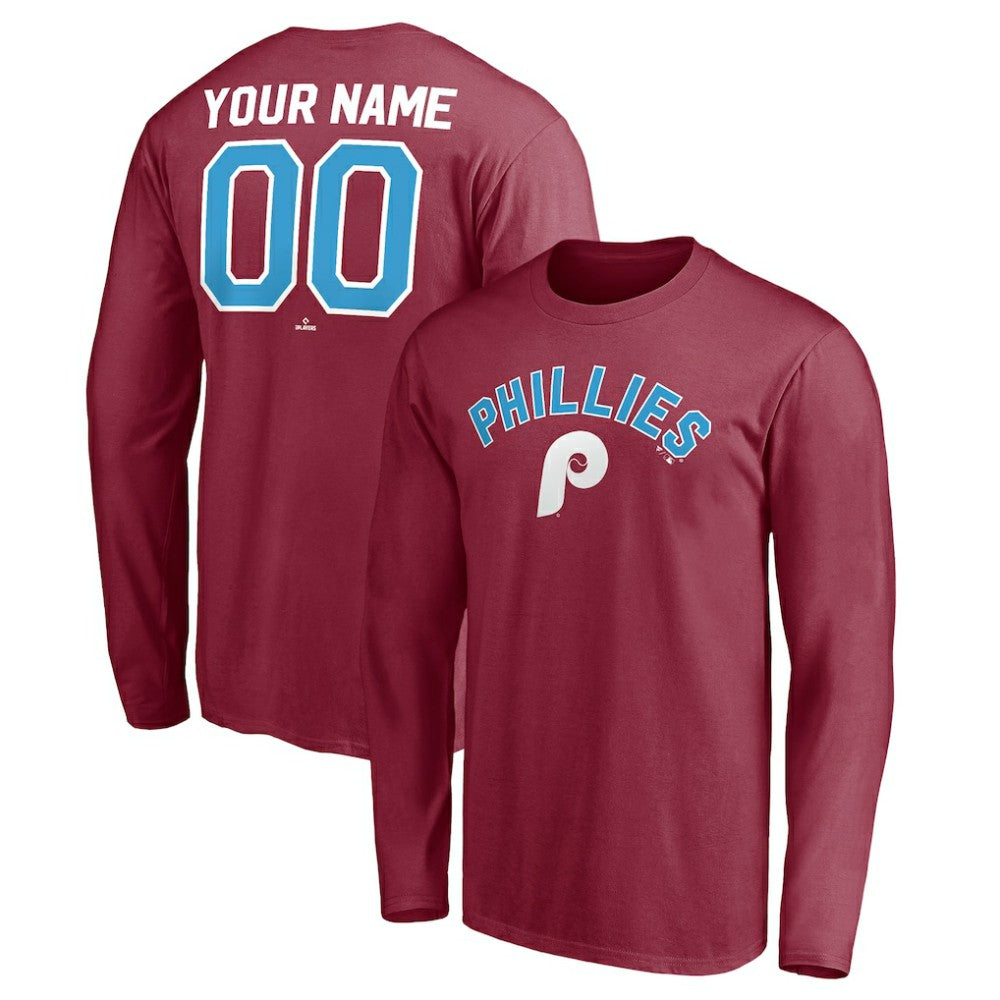 Philadelphia Phillies Personalized Cooperstown Collection Alternate Winning Streak Long Sleeve T-Shirt - Burgundy
