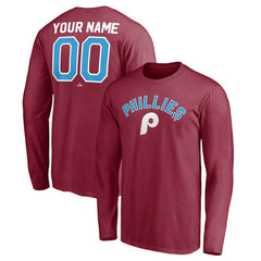 Philadelphia Phillies Personalized Cooperstown Collection Alternate Winning Streak Long Sleeve T-Shirt - Burgundy