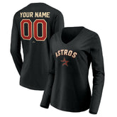 Houston Astros Women's Personalized Cooperstown Collection Alternate Winning Streak Long Sleeve V-Neck T-Shirt - Black