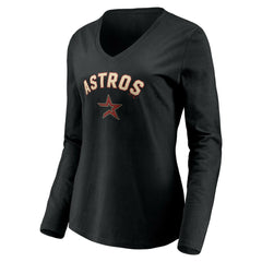 Houston Astros Women's Personalized Cooperstown Collection Alternate Winning Streak Long Sleeve V-Neck T-Shirt - Black