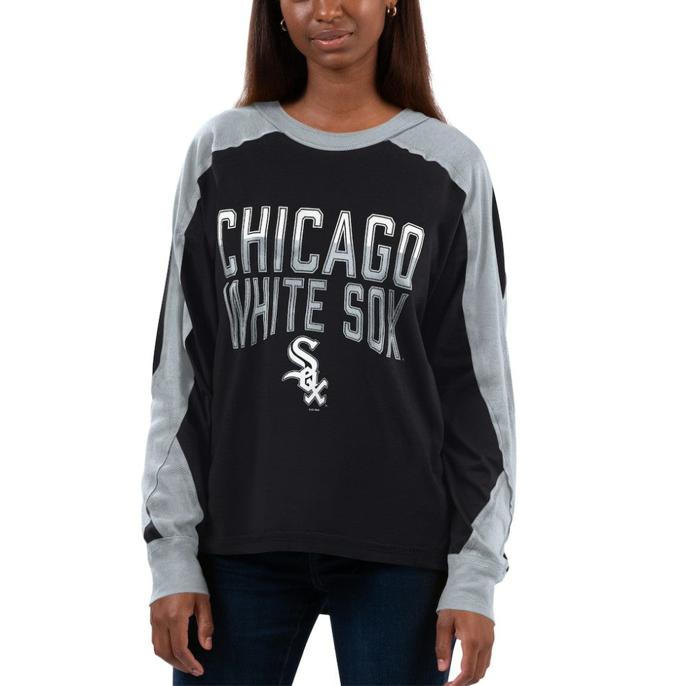 Chicago White Sox G-III 4Her by Carl Banks Women's Smash Raglan Long Sleeve T-Shirt - Black/Silver