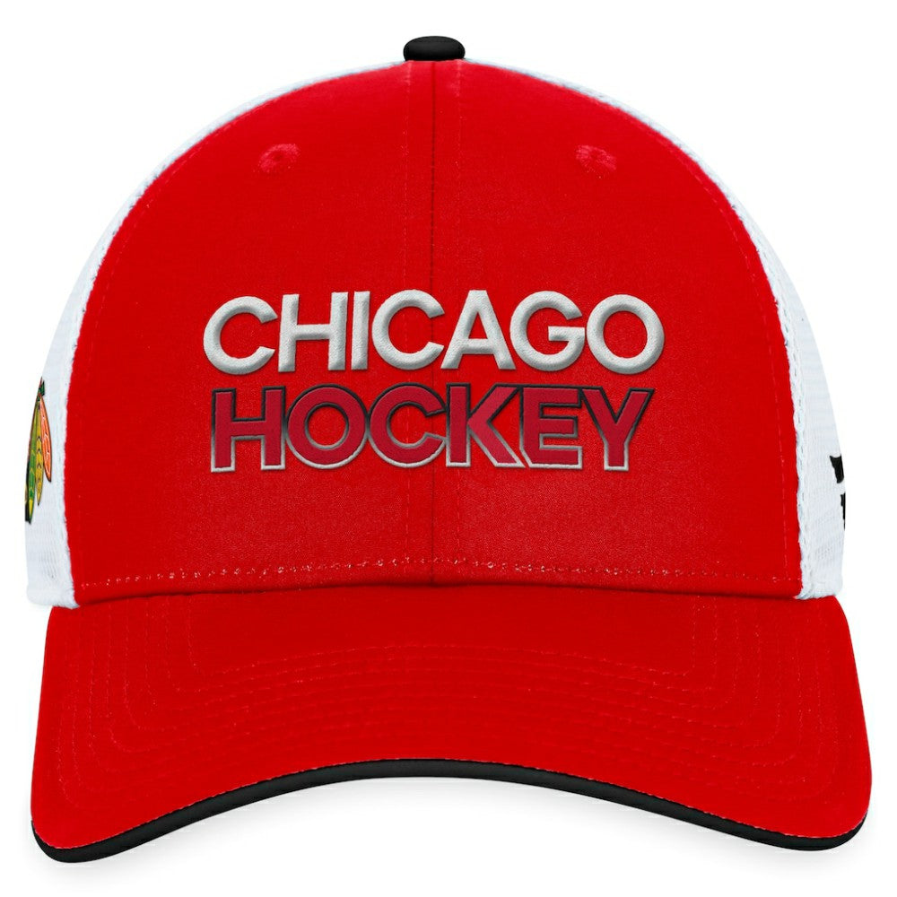 Chicago Blackhawks Fanatics Authentic Pro Rink Trucker Adjustable Hat Red