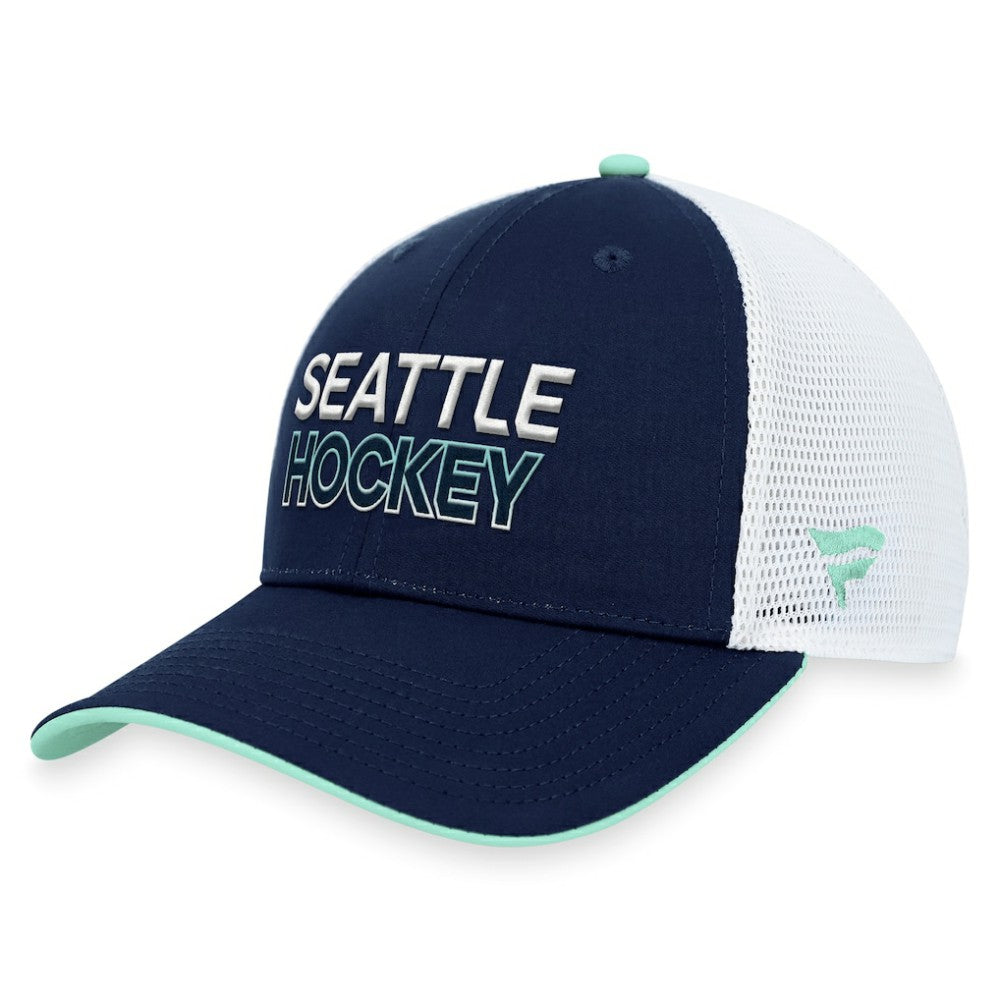Seattle Kraken Fanatics Authentic Pro Rink Trucker Adjustable Hat Deep Sea Blue