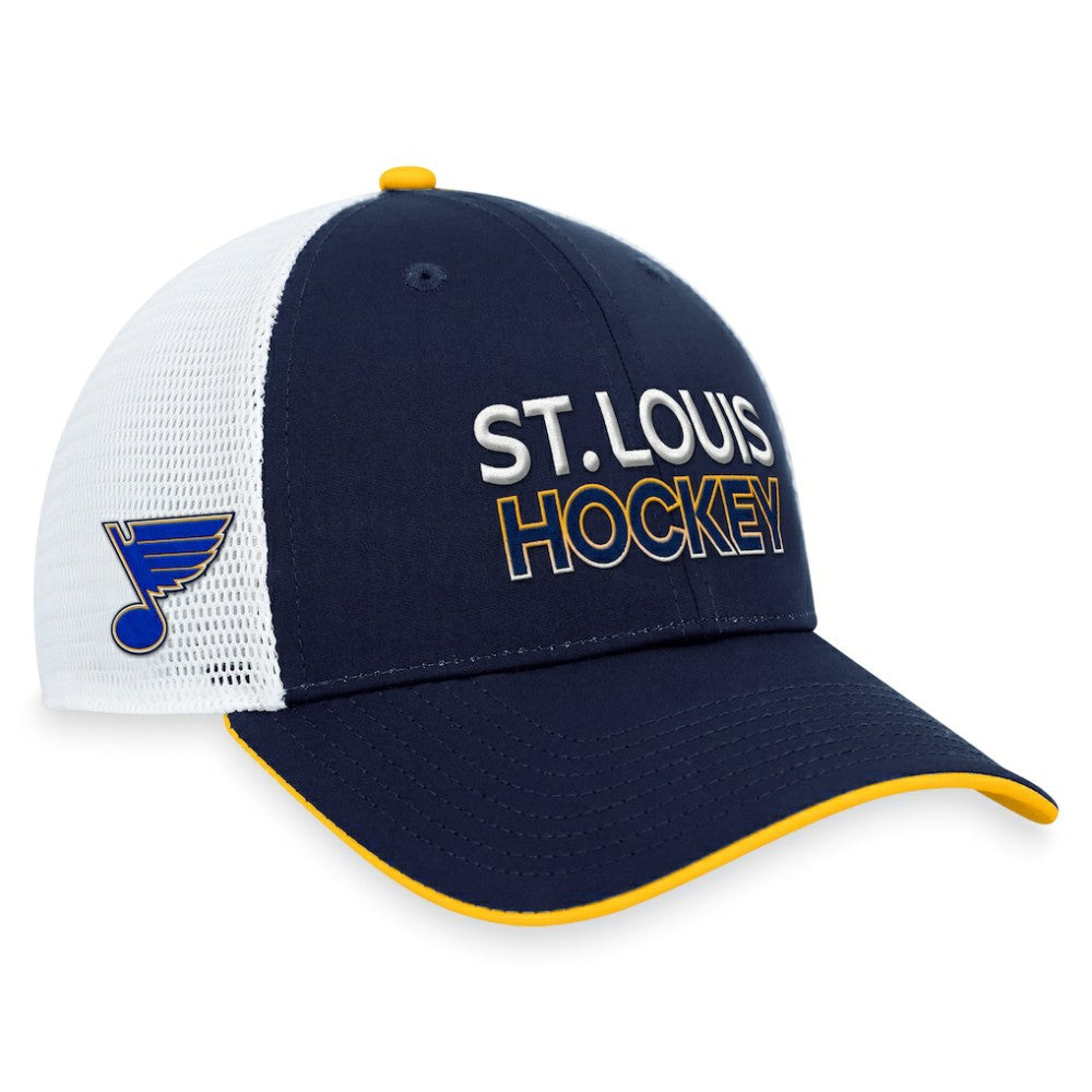 St. Louis Blues Fanatics Authentic Pro Rink Trucker Adjustable Hat Navy