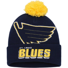 St. Louis Blues Mitchell & Ness Punch Out Cuffed Knit Hat with Pom Blue
