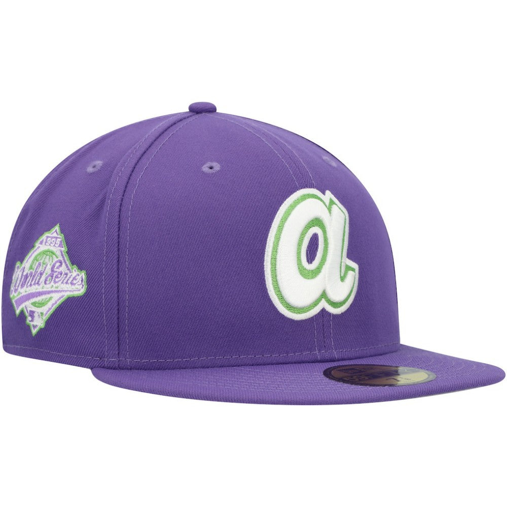 Atlanta Braves Lime Side Patch 59FIFTY Fitted Hat - Purple | New Era