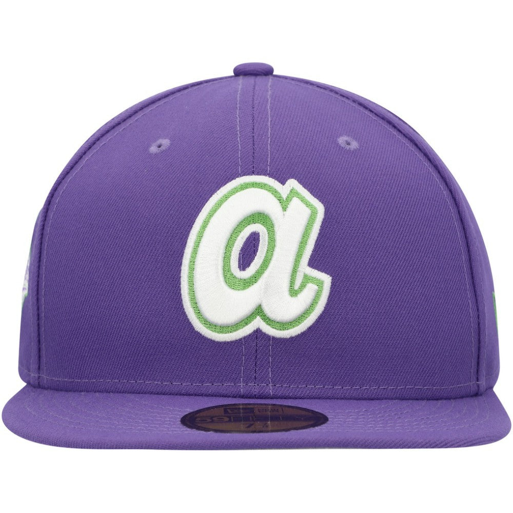 Atlanta Braves Lime Side Patch 59FIFTY Fitted Hat - Purple | New Era