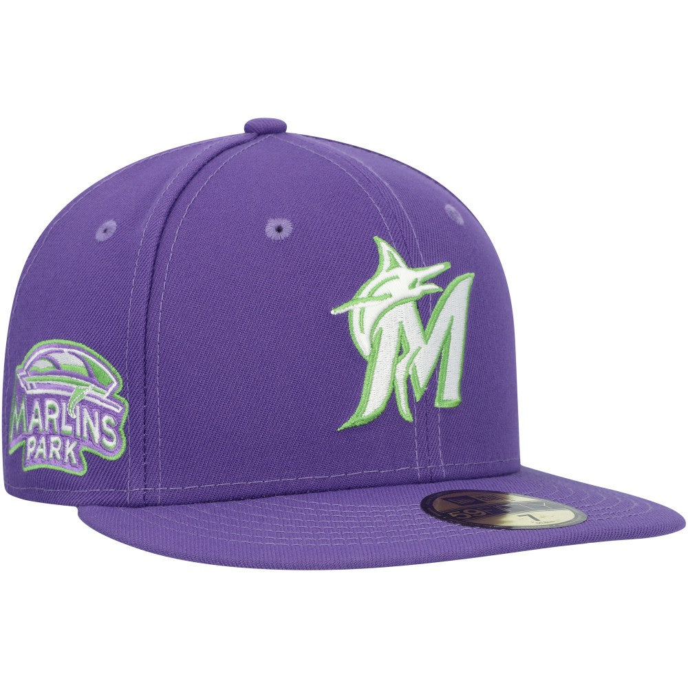 Miami Marlins Lime Side Patch 59FIFTY Fitted Hat - Purple | New Era