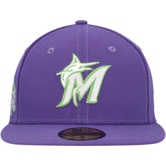 Miami Marlins Lime Side Patch 59FIFTY Fitted Hat - Purple | New Era