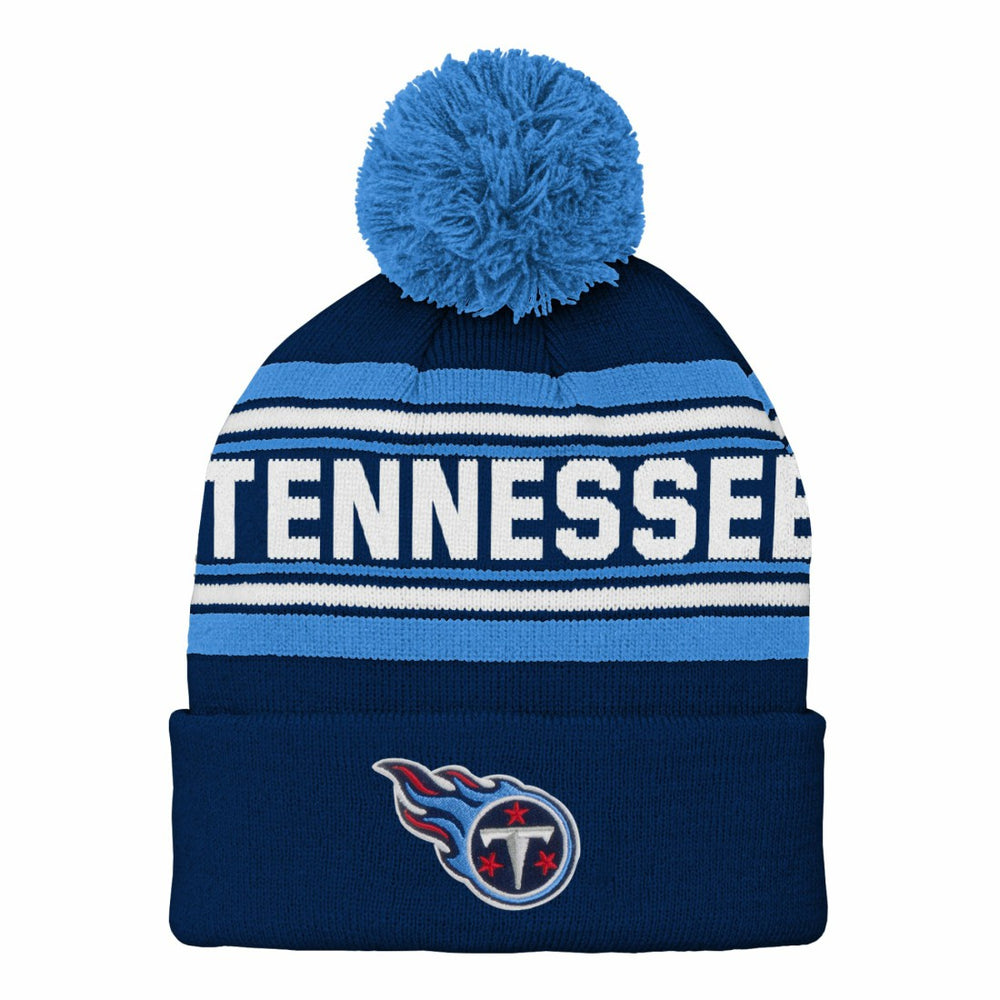 Tennessee Titans Youth Jacquard Cuffed Knit Hat with Pom - Navy discount