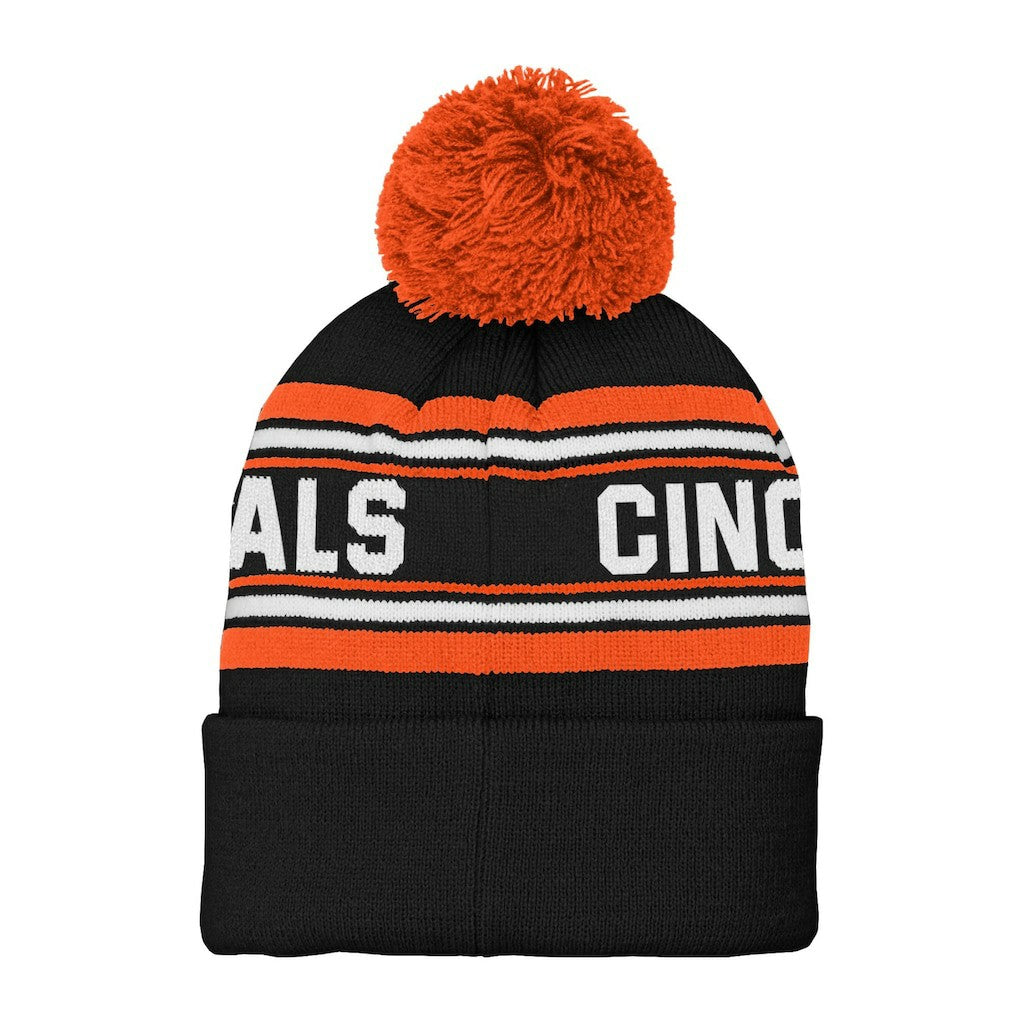 Cincinnati Bengals Preschool Jacquard Cuffed Knit Hat with Pom - Black discount