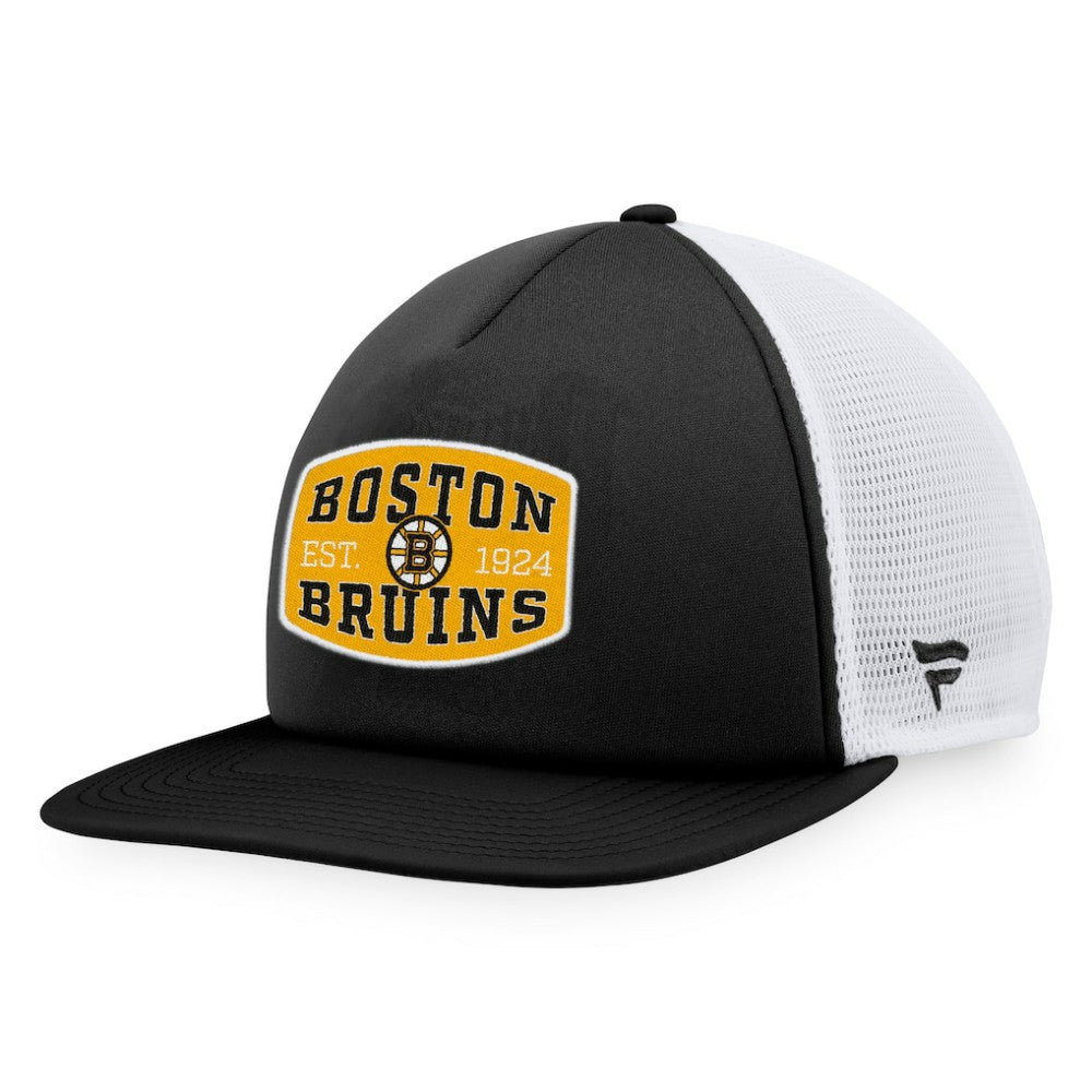 Boston Bruins Fanatics Foam Front Patch Trucker Snapback Hat Black/White