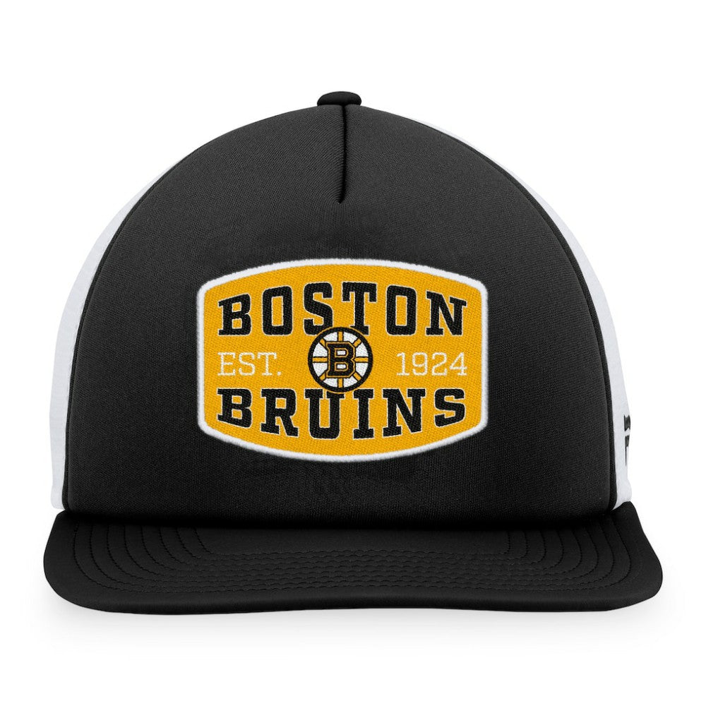 Boston Bruins Fanatics Foam Front Patch Trucker Snapback Hat Black/White