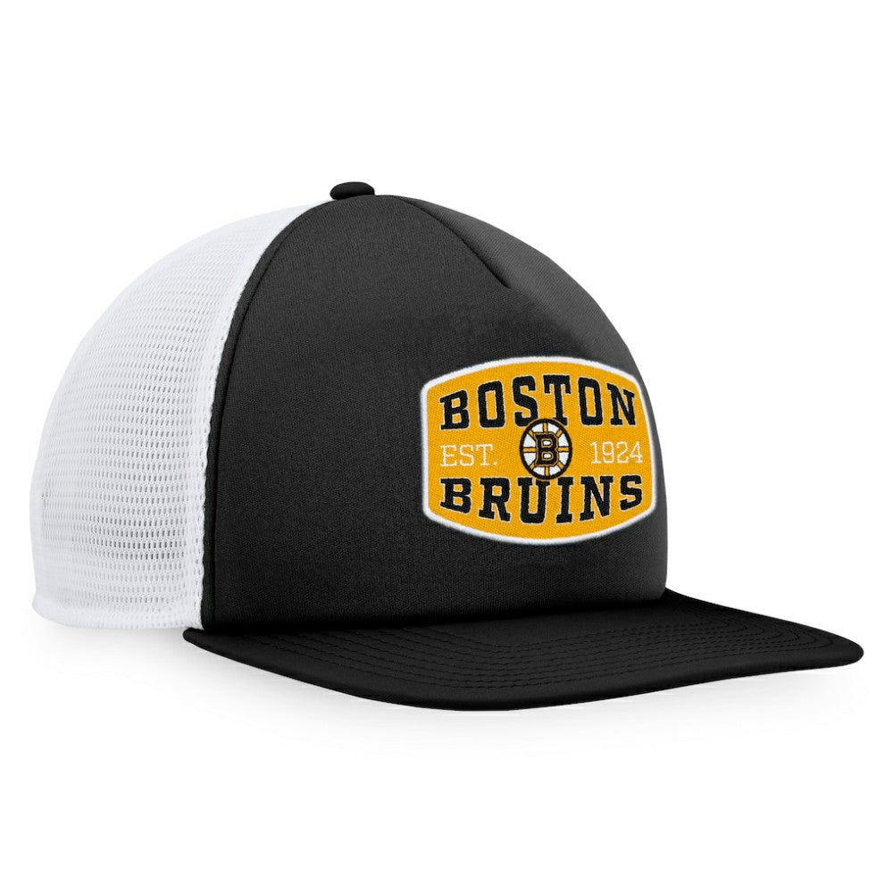 Boston Bruins Fanatics Foam Front Patch Trucker Snapback Hat Black/White