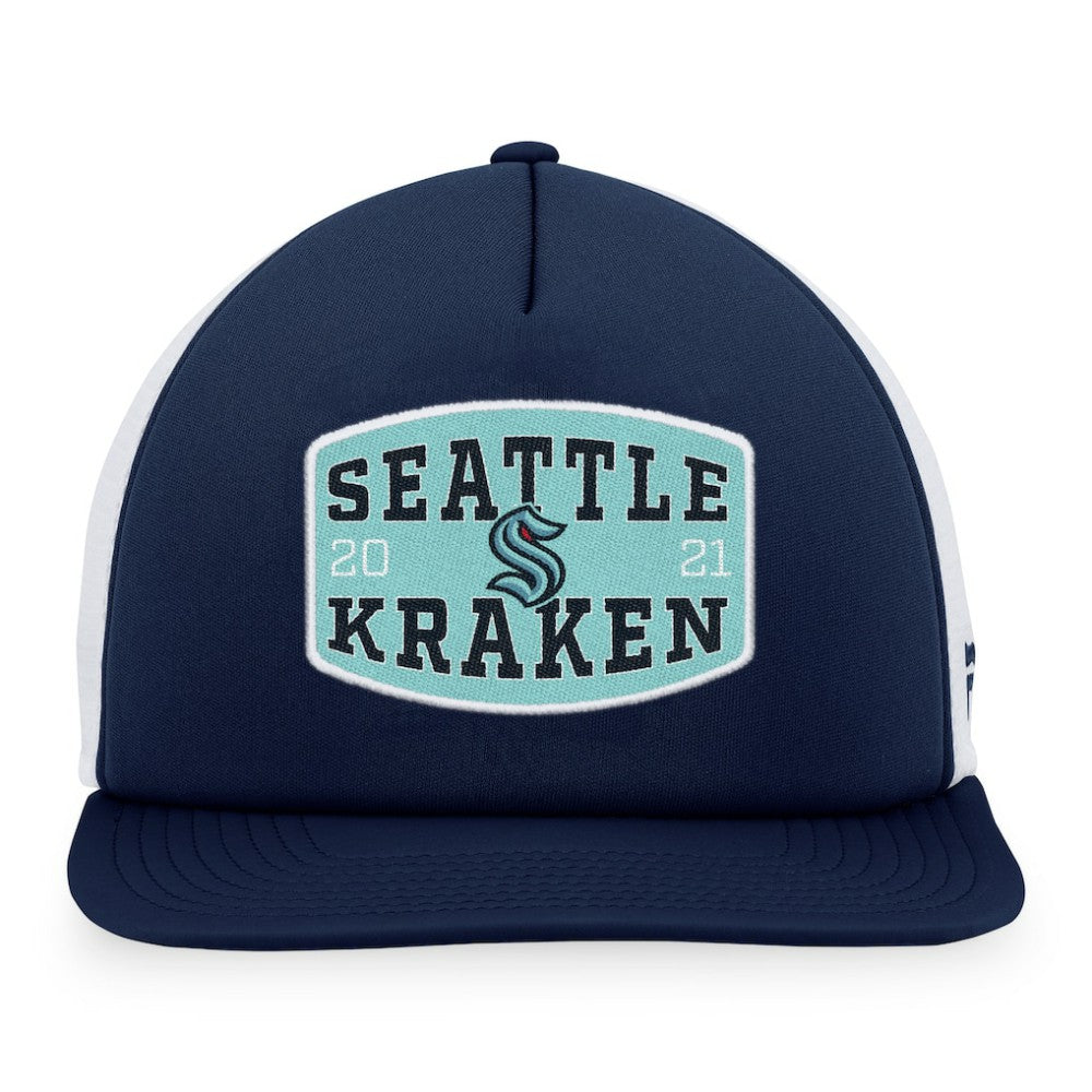 Seattle Kraken Fanatics Foam Front Patch Trucker Snapback Hat Deep Sea Blue/White