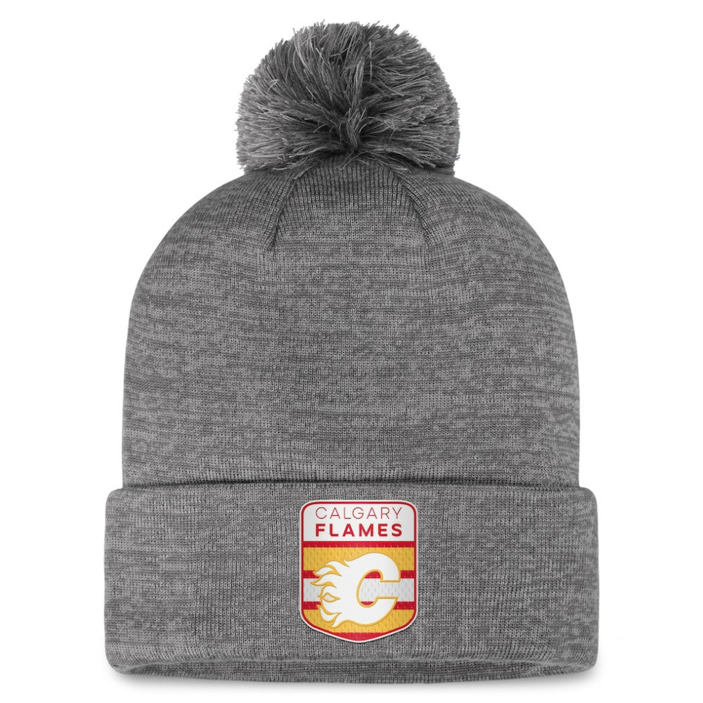 Calgary Flames Fanatics Authentic Pro Home Ice Cuffed Knit Hat with Pom Gray