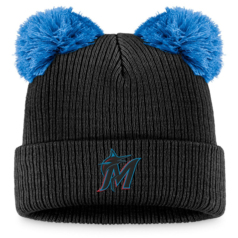 Miami Marlins Women's Double Pom Cuffed Knit Hat - Black/Blue