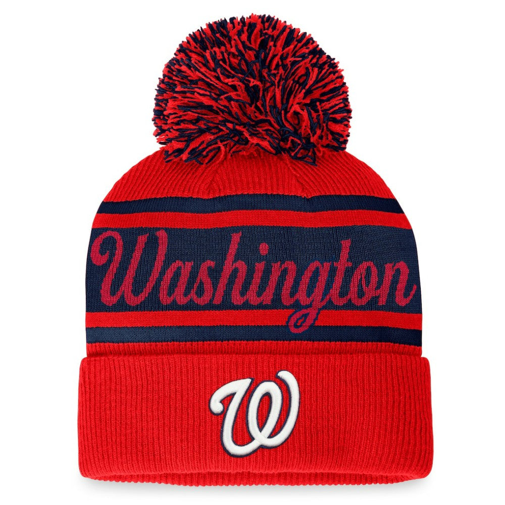Washington Nationals Women's Script Cuffed Knit Hat with Pom - Red/Navy