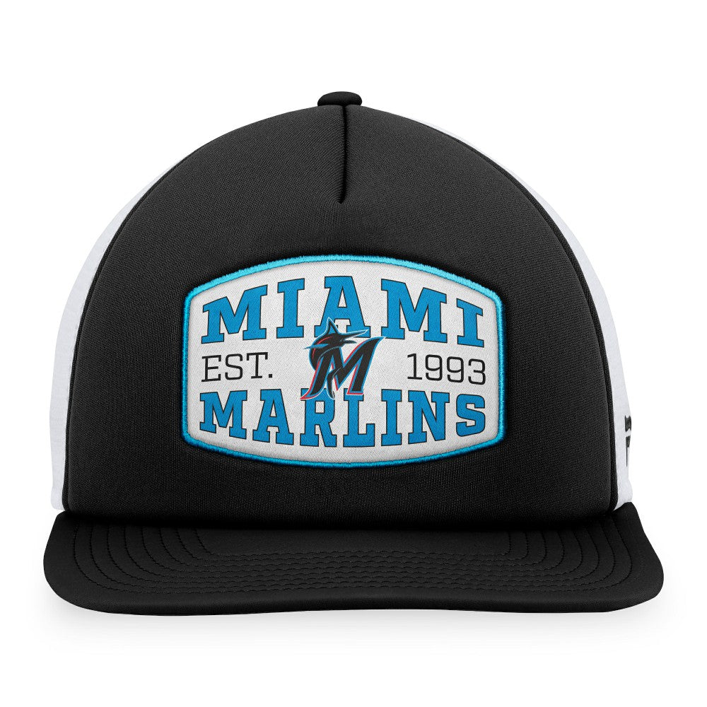 Miami Marlins Foam Front Patch Trucker Snapback Hat - Black