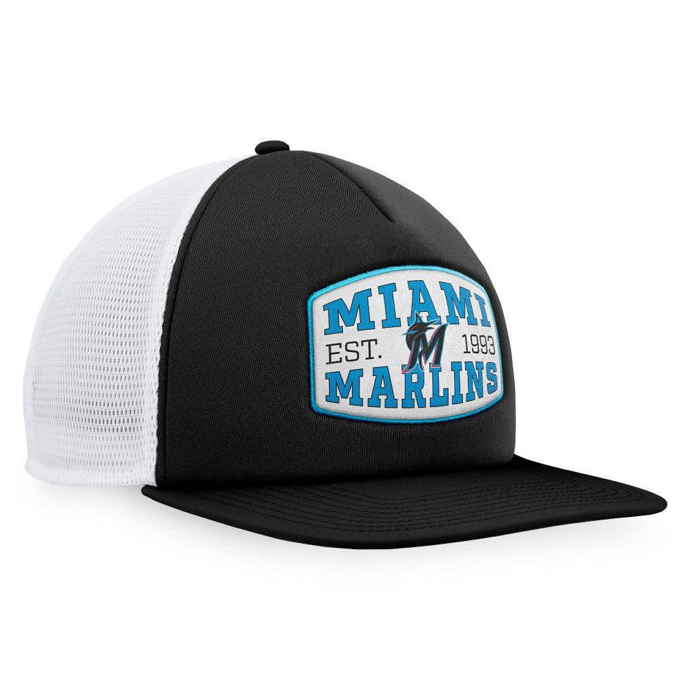 Miami Marlins Foam Front Patch Trucker Snapback Hat - Black