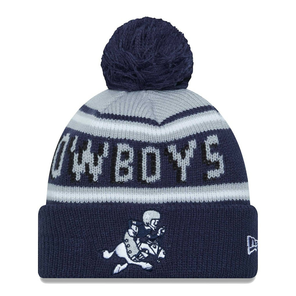 Dallas Cowboys New Era Youth Gridiron Classics Main Cuffed Knit Hat with Pom - Gray/Navy for sale