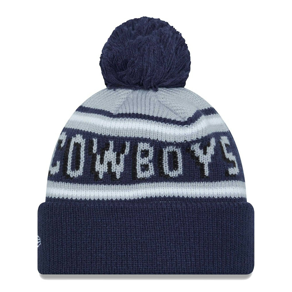 Dallas Cowboys New Era Youth Gridiron Classics Main Cuffed Knit Hat with Pom - Gray/Navy for sale