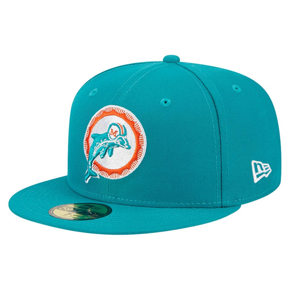 Miami Dolphins New Era Throwback Main 59FIFTY Fitted Hat - Aqua on sale