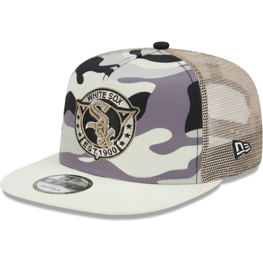 Chicago White Sox Chrome Camo A-Frame 9FIFTY Trucker Snapback Hat - White | New Era