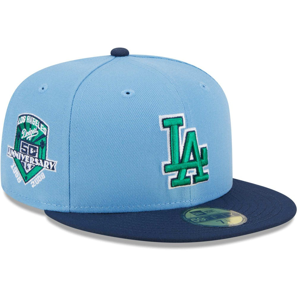 Los Angeles Dodgers Green Undervisor 59FIFTY Fitted Hat - Light Blue/Navy | New Era