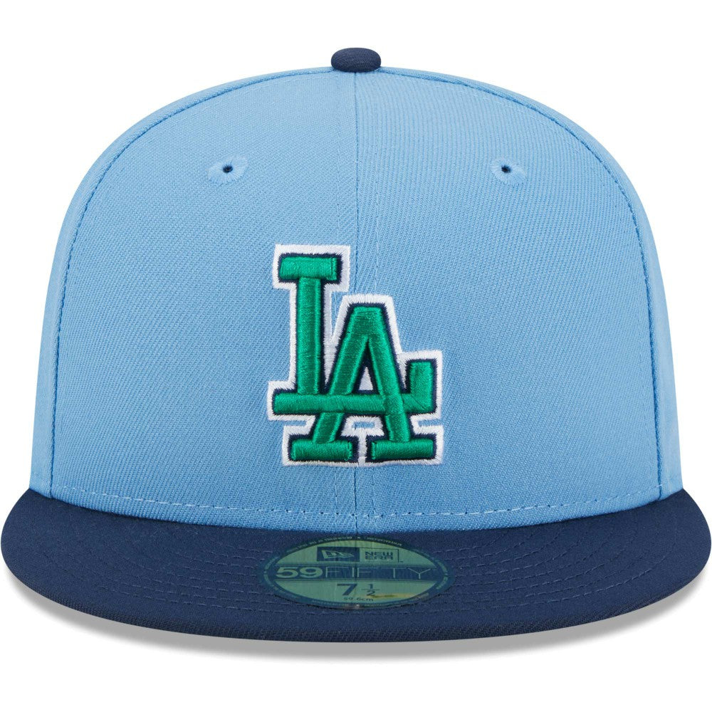 Los Angeles Dodgers Green Undervisor 59FIFTY Fitted Hat - Light Blue/Navy | New Era