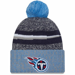 Tennessee Titans New Era 2023 Sideline Sport Cuffed Pom Knit Hat - Navy/Light Blue sale