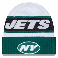 New York Jets New Era 2023 Sideline Tech Cuffed Knit Hat - White/Green discount
