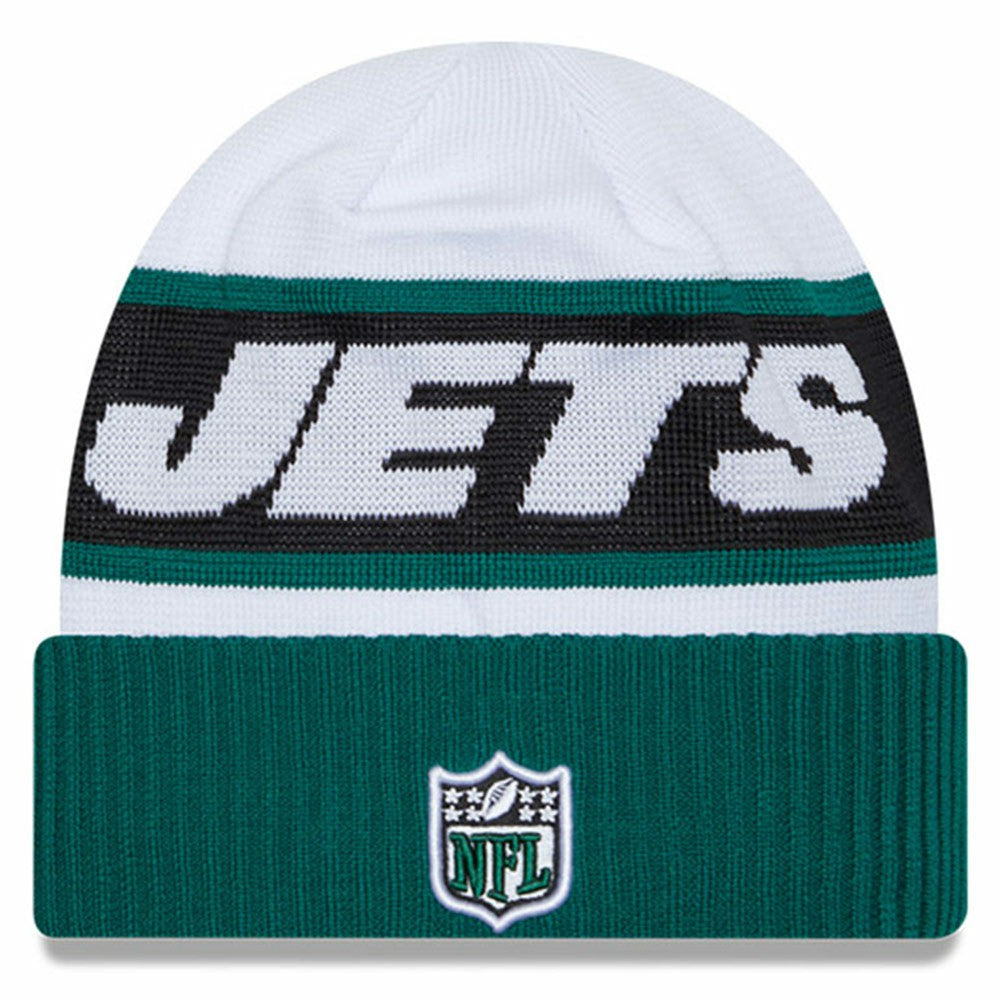New York Jets New Era 2023 Sideline Tech Cuffed Knit Hat - White/Green discount