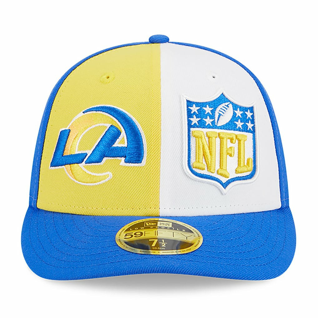 Los Angeles Rams New Era 2023 Sideline Low Profile 59FIFTY Fitted Hat - Yellow/Royal for sale
