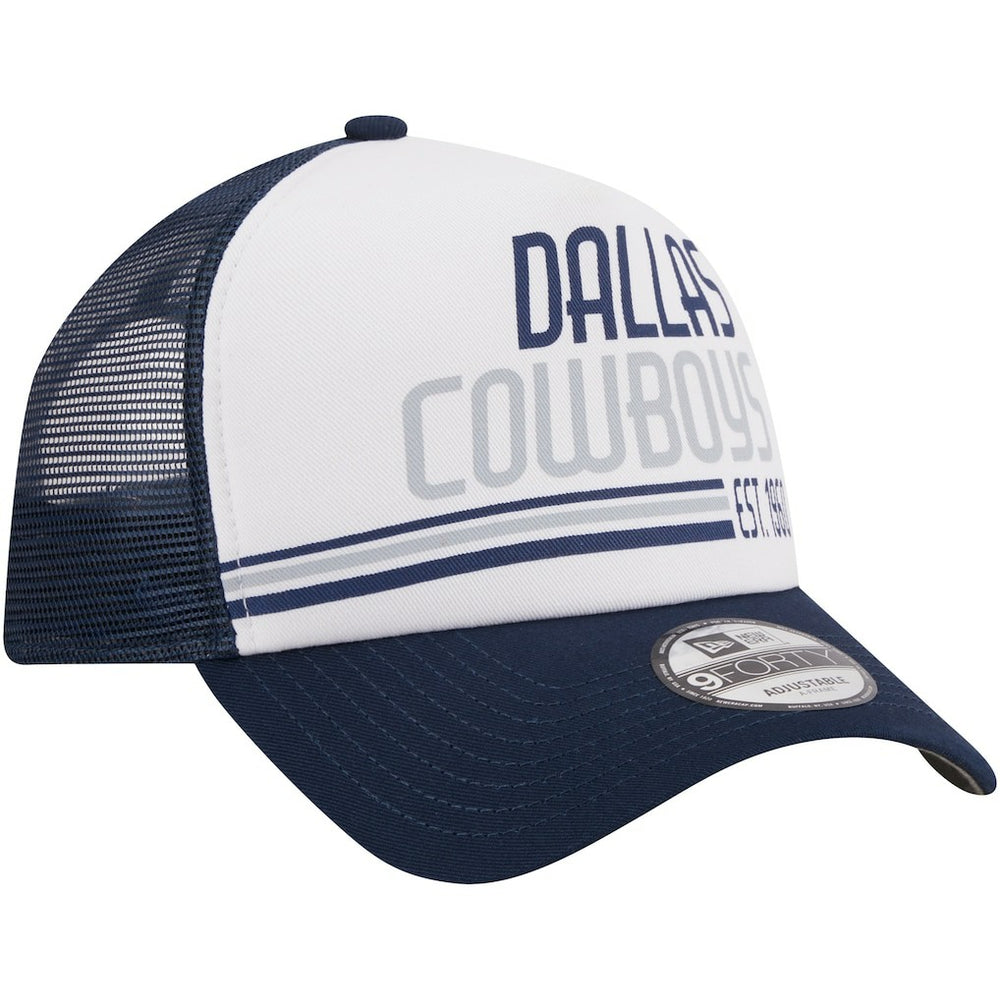Dallas Cowboys New Era Stacked A-Frame Trucker 9FORTY Adjustable Hat - White/Navy sale