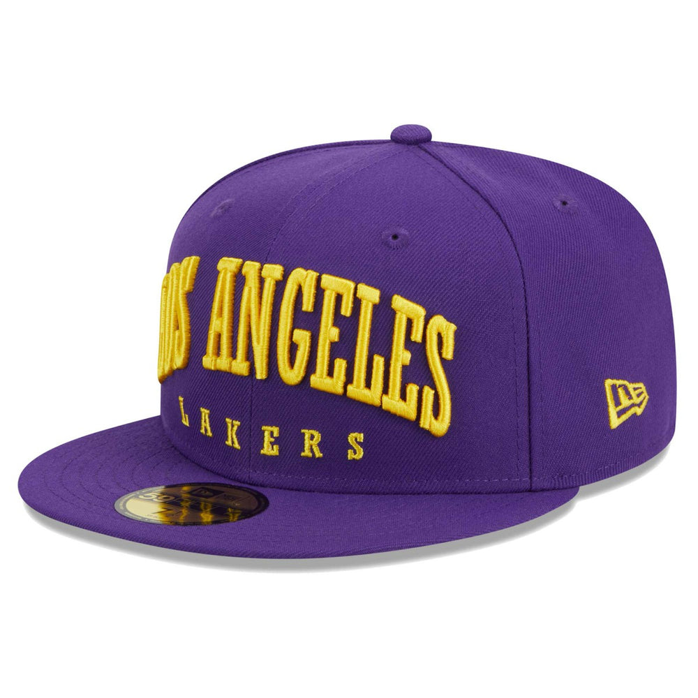 Los Angeles Lakers Big Arch Text 59FIFTY Fitted Hat - Purple | New Era on sale