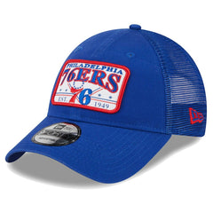 Philadelphia 76ers Plate Oversized Patch Trucker 9FORTY Adjustable Hat - Royal | New Era discount