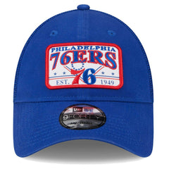 Philadelphia 76ers Plate Oversized Patch Trucker 9FORTY Adjustable Hat - Royal | New Era discount