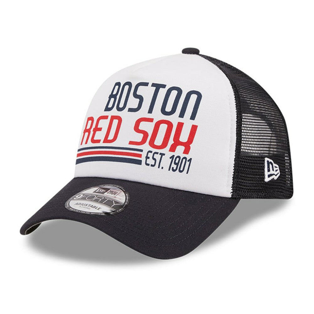 Boston Red Sox Stacked A-Frame Trucker 9FORTY Adjustable Hat - White/Navy | New Era