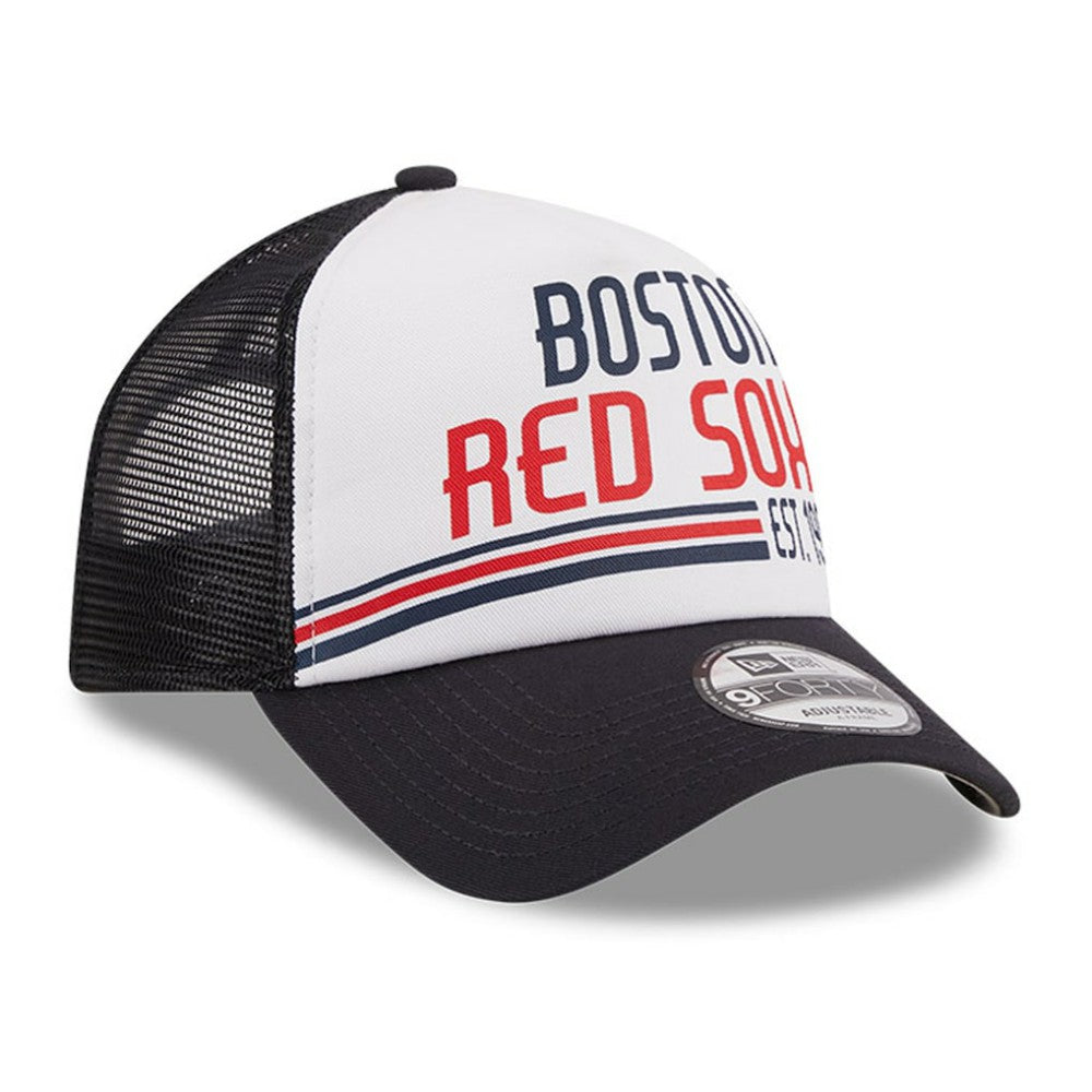 Boston Red Sox Stacked A-Frame Trucker 9FORTY Adjustable Hat - White/Navy | New Era